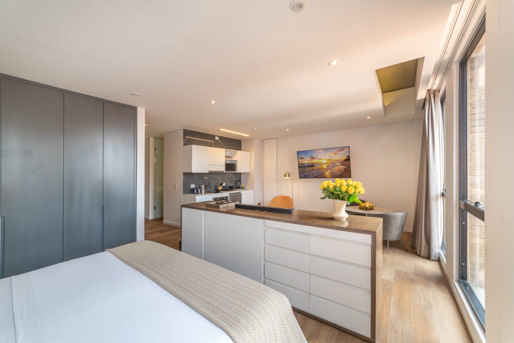 Cama de Studio Urbano, apartamentos de 54 mts. Cassa Luxury Homes, Bogotá, Colombia.